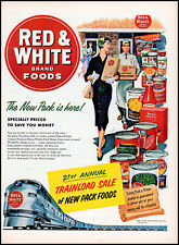 1955 Red & White Food Stores lady shopper trainload sale retro art print ad LA42 picture