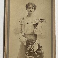 Antique Cabinet Card Photograph Very Beautiful Young Woman Holding Daisies picture