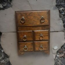 Vtg Wooden Wood Handmade Chest of Drawers Miniature Dresser Jewelry Trinket Box picture