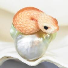 GIANT South Sea Baroque Pearl & Carved Apricot Shell Snake undrilled 10.85 g picture