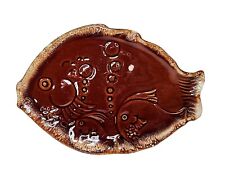 Rare Vintage Hull Brown Drip Pottery Fish Plate/Platter Mama Fish and 2 Little picture