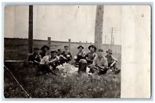 Becker Minnesota MN Postcard RPPC Photo Workers Enjoying Picnic Lunch c1910's picture