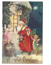 c.1900s Joyful Christmas Santa Claus Robe Children Toys Peeking Window Postcard picture