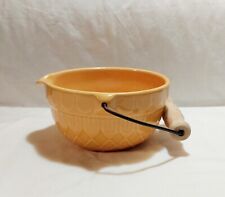 Vtg 2001 Tender Heart Treasures Glazed Yellow Ceramic Wooden Handle Spouted Bowl picture