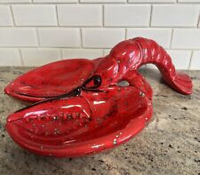 Vintage Holland Mold Ceramic Lobster Divided Serving Dish Platter Claws Red picture