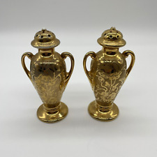 STOUFFER VINTAGE URN STYLE SALT AND PEPPER SHAKERS GOLD ETCHED FLORAL picture
