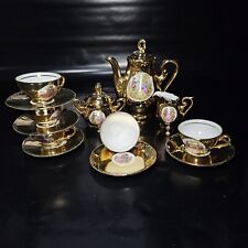 Vintage Gold Porcelain Coffee Or Tea Service Victorian Romantic Courting Scene picture