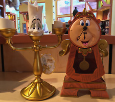 Disney Parks Beauty & The Beast Cogsworth Clock Lumiere Light Up Figure Set NEW picture