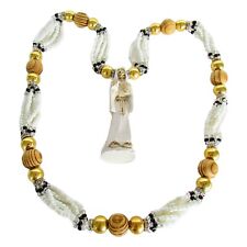 Santa Muerte Blanca Collar 6 Hilo Madera / Holy Death 6 String Statue Necklace picture