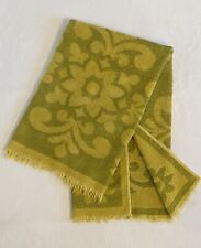 Vintage Avocado Green Gold Sculpted Floral Bath Towel Mid Century Reversible picture