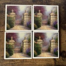 Thomas Kinkade The Open Gate set of 4 Ceramic Coasters with Cork Back 2003 picture