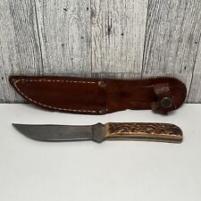Vintage KINFOLKS #6161 Fixed Blade Stag Hunting Knife w/ Leather Sheath picture