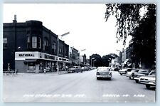Cresco Iowa Postcard RPPC Photo Elm Street At 2nd Avenue National Cars Bicycle picture