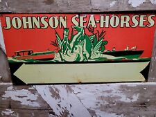 VINTAGE JOHNSON SEAHORSE SIGN OUTBOARD BOAT MOTOR TIN METAL LAKE DOCK SERVICE picture