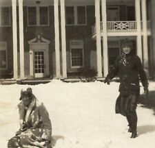 1920s African American Flappers~Snow~HBCU Dorm Building?~Vintage Snapshot Photo picture