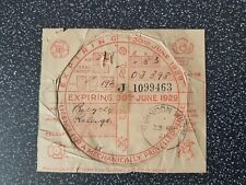 1929 Road Tax Disc ☆ Raleigh M/Cycle ☆ Selvedge ☆ OJ 398 ☆ Scarce & Collectable picture