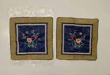 Vintage NOS Pair Of Chinese Silk Embroided Flower Floral Art Pillow Case Panels  picture