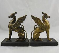 Antique 19th C Bronze Grand Tour Classical Winged Griffin Dragon Bookends picture