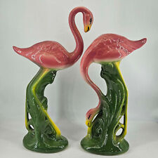 Pair of Vintage Mid Century Modern Pink Flamingo Ceramic Figurines 16