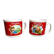 Two Campbell's Soup Mugs White and Red Ceramic Children Tomato Plants 2 Cups picture