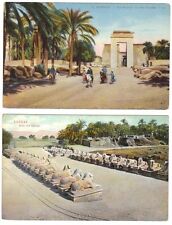 EGYPT 1930 THE KARNAK TWO POST CARDS UNUSED SPHINXES STREET & ENTRANCE picture