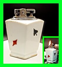 Unique Vintage Diamond Shaped Gambling Poker Motif Table Petrol Lighter Working  picture
