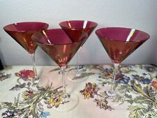 Ruby Red Martini Glasses 4 Clear Stems Lots Of 4 picture