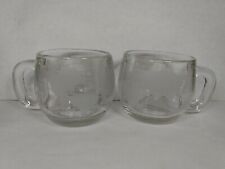 Set of 2 Vtg Nescafe Nestle Globe World Map Etched Glass 6 oz Coffee Mugs Cups  picture