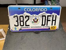 Vintage License Plate Tag Colorado Hon. Discharged Veteran 382 DFH 2003 Rustic picture