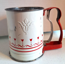 Vintage Androck Embossed Metal Flour Sifter Hand-i-Sift Jr Red Tulip Flower USA picture