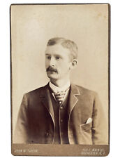 ROCHESTER NY Mustached Man Nice Tie And Pin Brown Victorian Cabinet Card picture