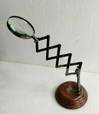 Vintage Magnifier Brass Magnifying Glass on Wooden Style Desktop Tabletop Stand picture