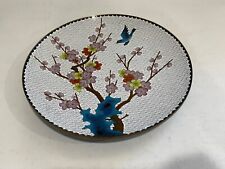 Possibly Vintage Chinese White Cloisonne Plate w/ Flowers on Tree & Bird Dec. picture