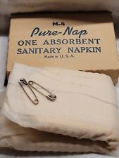 VINTAGE PURE-NAP SANITARY NAPKIN w BOX & SAFETY PINS WE'VE CAME A LONG WAY BABY picture
