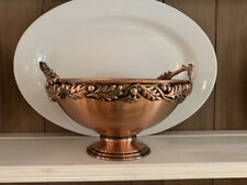 VTG Copper Footed Fruit Bowl w/ Handles & Oak Leaves Decoration 10.25” X 5.75