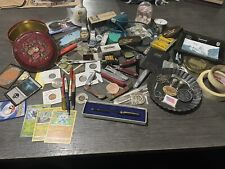 Vtg Estate Junk Drawer Lot Coins Knives Cards Pens Key Chains Collection Old picture