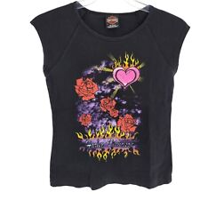 2005 Harley Davidson Baby Tee Rose heart flame Women's XL Texas Thunder picture