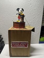 Pride Lines Mickey Mouse Mechanical Coin Bank w/ Wooden Box and Key picture