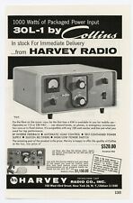 QST Ham Radio Mag. Ad 1000 Watts of Packaged Power Input COLLINS 30L-1 (7/62) picture