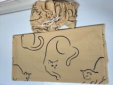 Vintage Alex West Cat Whispurr 2pc Twin Sheets Set Flat Fitted Tan Black 66x96