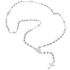 925 Solid Pure Sterling Silver Rosary Cross Virgin Mary Prayer Necklace 19 in picture