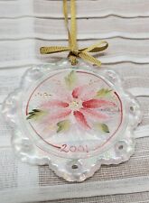 FENTON HAND PAINTED ARTIST SIGNED Iridescent GLASS with PAINTED POINSETTIA 2001 picture