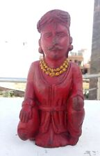 Antique Red Hindu Saint Priest Wooden Statue Figurine Sculpture Hand Carved 8 