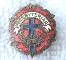 Antique VTG Presbyterian Enamel S.S. Cross Crown Religious Pin Sunday School  picture