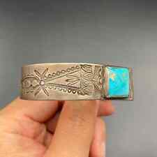 Vintage Navajo Thunderbird Turquoise Early Native Silver Bracelet 6-1/2
