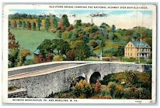 1927 Old Stone Bridge National Highway Creek Wheeling West Virginia WV Postcard picture