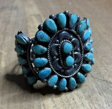 Vintage 77 Grams Navajo Sterling/turquoise cluster cuff bracelet Fred Harvey Era picture