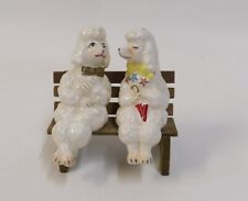 Vintage Anthropomorphic White Poodle Salt & Pepper Shakers Sitting on Bench picture