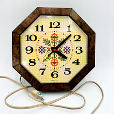 Vtg GE Electric Wall Clock Faux Tile Mosaic Hexagon Retro 2118-A Mid Century USA picture