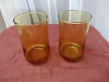 2 x Vintage Libbey Amber Drinking Tea Glass Cup Stackable 8 oz Tumblers 3¾” Tall picture
